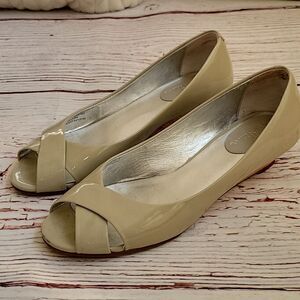 Cole Haan Taupe Patent Peep Toe Wedges Size 7